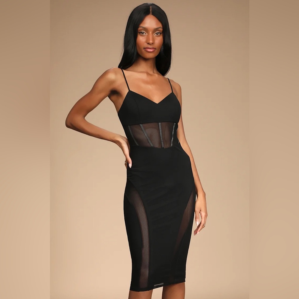Lulus Nights Out with You Black Mesh Midi Bodycon Dress